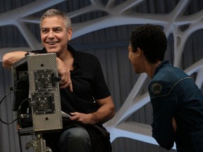 George Clooney with Tiffany Boone on the set of The Midnight Sky.