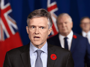 Files: Ontario Finance Minister Rod Phillips speaks at a press conference on Tuesday, November 3, 2020.