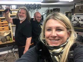 Birdsong founder Margaret Konopacki with musician Al Kinney, left, and music producer Ted Adler.