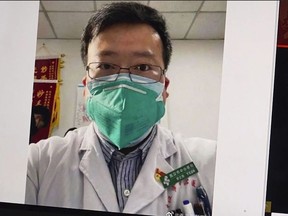 This image from video shows Dr. Li Wenliang, the Chinese ophthalmologist who was told by authorities to stop sounding the warning about the coronavirus outbreak. He died Feb. 7, 2020, after coming down with the illness.