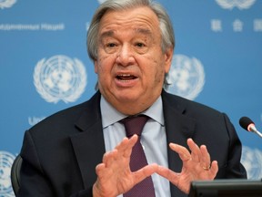 United Nations Secretary-General Antonio Guterres speaks during a news conference at U.N. headquarters in New York City, New York, U.S., November 20, 2020.
