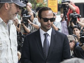 Former Trump Campaign aide George Papadopoulos leaves the U.S. District Court after his sentencing hearing on September 7, 2018 in Washington, DC. Papadopoulos pleaded guilty last year for making a "materially false, fictitious and fraudulent statement" to investigators during FBI's probe of Russian interference during the 2016 presidential election.