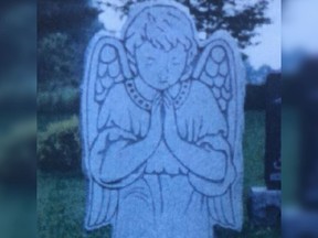 A headstone that was taken from a cemetery on County Road 32 near Seeley's Bay.