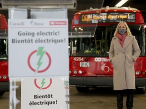 Catherine McKenna, minister of infrastructure and communities, attends the city's announcement of the purchase of four battery-electric buses for OC Transpo earlier this week.