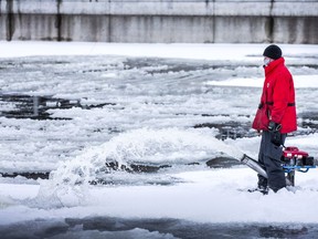 Crews were out on the Rideau Canal Sunday Jan. 3, 2021, working on flooding the ice.