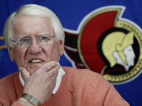 Files: GM John Muckler speaks to media about the trade deadline following the Ottawa Senators practice at the former Scotiabank Place in Ottawa On March 2, 2007.