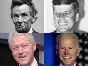 Abraham Lincoln, John F. Kennedy, Bill Clinton and Joe Biden.