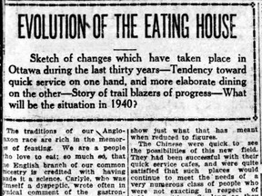 In January 1921, the Ottawa Citizen published an article that examined the history of dining out in Ottawa.
