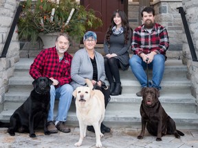The Leblanc family: David, Janice and daughter Emilie and son Mathieu, with their labs Stella, Luna and Meghan.