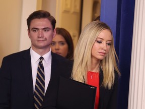 White House Press Secretary Kayleigh McEnany arrives in the James Brady Press Briefing Room on January 07, 2021 in Washington, DC. McEnany delivered remarks a day after armed protesters breached the U.S. Capitol to disrupt the vote to ratify President-elect Joe Biden's 306-232 Electoral College win over President Donald Trump.
