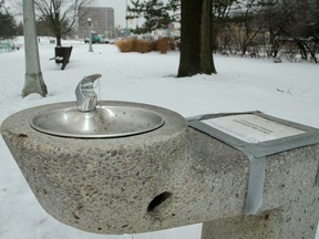 A water fountain in Commissioners Park, at Dow's Lake.
