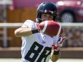 File photo/ Ottawa Redblacks WR Brad Sinopoli makes a catch during practice at TD Place on August 5, 2019.