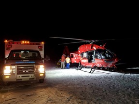 Crews rescue a climber who fell 12 metres while ice climbing near Abraham Lake on Friday, Jan. 15 2021. Courtesy Rocky Mountain House RCMP