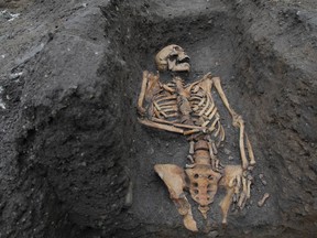 The remains of an individual buried in the Augustinian friary, taken during the 2016 excavation on the University of Cambridge's New Museums site.