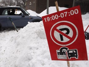 A file photo of a no-parking sign. The City of Ottawa has issued notice of a winter weather parking ban starting at 7 p.m. Saturday and lasting for 12 hours.