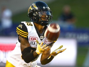 Jalen Saunders starts a kick return during his first CFL stint with the Hamilton Tiger-Cats.