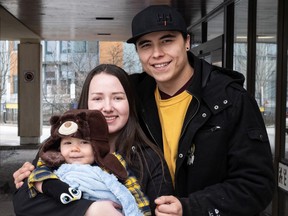 Dana Pearce and Brody Verch with their 14-month-old son Kevin Verch. Kevin has a rare neuromuscular disease called SMA.