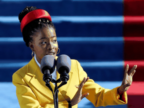 Poet Amanda Gorman reads her poem "The Hill We Climb" during Joe Biden's inauguration at the U.S. Capitol in Washington January 20, 2021.