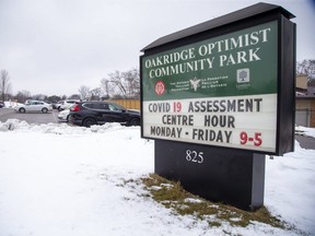 The COVID-19 assessment centre at Oakridge arena in London on Monday January 4, 2021. (Derek Ruttan/The London Free Press)