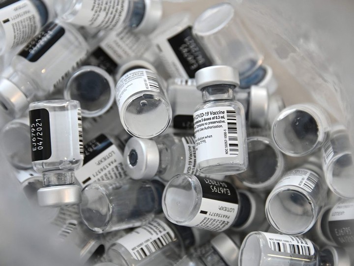  FILE: Empty bottles of Pfizer-BioNTech Covid-19 vaccine.