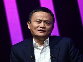 (FILES) This file photo taken on May 16, 2019 shows Jack Ma, CEO of Chinese e-commerce giant Alibaba, speaking during his visit at the Vivatech startups and innovation fair, in Paris.