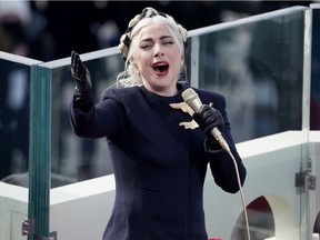 US singer Lady Gaga sings the National Anthem for the inauguration of Joe Biden as the 46th US President on January 20, 2021, at the US Capitol in Washington, DC.