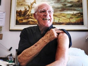 Arnold Roberts, 93, is photographed after being the first resident of a long-term care home in Ottawa to receive the COVID-19 vaccine at the Perley & Rideau Veteran's Health Centre on Jan. 5.