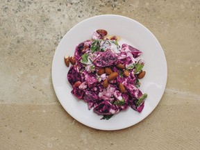 Beet salad with yogurt, carob molasses and almonds from Aegean.