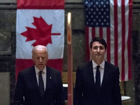 Prime Minister Justin Trudeau and then-vice-president Joe Biden arrive at a state dinner in Ottawa in 2016.
