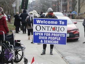 The Ontario Health Coalition protests outside the St. George Care Community long-term care home in Toronto on the weekend. They're barking up the wrong tree, says Randall Denley.