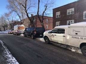 Emergency services vehicles outside the scene of a fire on Kirkwood Avenue on Wednesday.