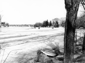 This photo of the Rideau River was taken as part of the investigation into the drownings of three City of Vanier workers during ice-blasting operations on the night of March 7, 1974. The workers who died included Rémi Hotte, 42, Sylvio Desjardins, 51, and Gaston Joly, 20. Survivors included Thomas Allain, 33, and Bernard Beaudry, 37.