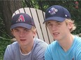 Unable to play in the Ontario Hockey League due to COVID-19 restrictions, teenage brothers Graeme (left) and Brandt Clarke are now playing in a professional league in Slovakia.
