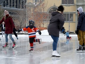 Skaters on the ice at Lansdowne Park on Tuesday, Jan 5, 2021. As of Wednesday, rules will limit the number of skaters on outdoor rinks to 25.
