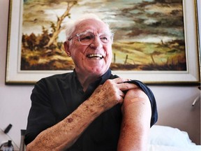 Arnold Roberts, 93, is photographed after being the first resident of a long-term care home in Ottawa to be immunized with the COVID-19 vaccination at the Perley and Rideau Veterans' Health Centre on Tuesday, Jan. 5, 2021.