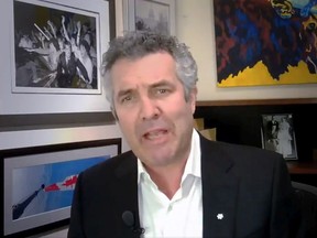 Screen capture from Twitter video of Rick Mercer urging people to stay at home due to COVID-19 risk.