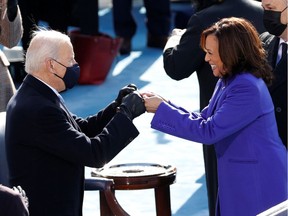 President-elect Joe Biden and Vice President Kamala Harris during the inauguration of Joe Biden as the 46th President of the United States on the West Front of the U.S. Capitol in Washington, U.S., January 20, 2021.