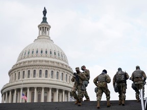 National Guard members are pictured near the U.S. Capitol Hill, ahead of U.S. President-elect Joe Biden's inauguration, in Washington, U.S., January 18, 2021.