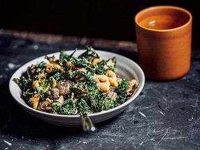 Warm kale, white bean and mushroom salad with chili tahini from The Flavor Equation.