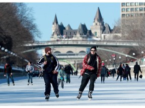 Skaters take full advantage of the Rideau Canal Skateway in this photo from early February.  Cold temperatures didn't stop people from lacing up.