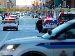 Police tape cordoned off part of Dalhousie Street between Besserer and Rideau following reports of a shooting in the area on Thursday afternoon.