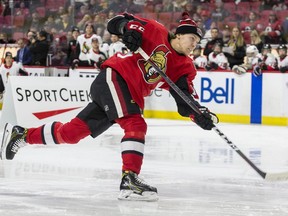 File photo/ Ryan Dzingel competing in the hardest shot competition at this years Sens Skills. January 3, 2019.