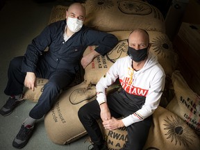 Will Wells, owner and head roaster of The Artery Community Roasters, and Ian Fraser, Run Ottawa’s executive director.