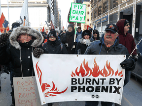 Public servants protest over problems with the Phoenix pay system in Ottawa on Feb 28, 2019.