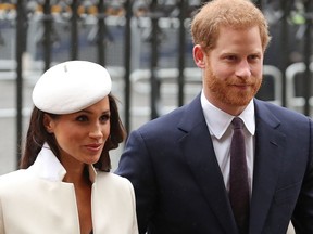 (FILES) In this file photo taken on March 12, 2018 Britain's Prince Harry (R) and his fiancee US actress Meghan Markle attend a Commonwealth Day Service at Westminster Abbey in central London, on March 12, 2018. - Britain's Prince Harry and wife Meghan Markle are expecting their second child, their spokesman told British media on February , . (Photo by Daniel LEAL-OLIVAS / AFP) (Photo by DANIEL LEAL-OLIVAS/AFP via Getty Images) ORG XMIT: POS2021021917382305582660002