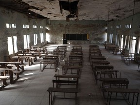 FILE: The empty classroom of the Government Science College where gunmen kidnapped dozens of students and staff in a separate kidnapping incident, in Kagara,  Rafi Local Government Niger State, Nigeria on February 18, 2021.