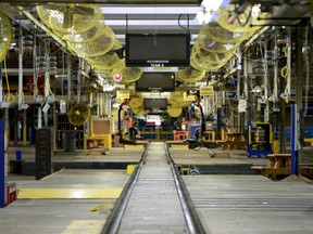 Idle automotiv assembly line at the Ford Motor Co. Michigan Assembly Plant in Wayne, Michigan, U.S., on Wednesday, May 6, 2009.