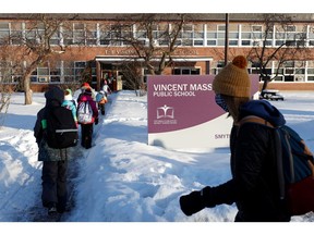 Students return to in-class learning at Vincent Massey Public School in Ottawa on Feb. 1, after a four-week COVID-19 lockdown.