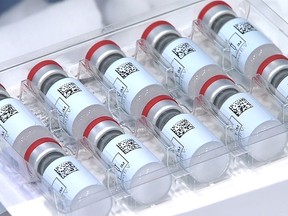 Vials of Johnson & Johnson's Janssen COVID-19 vaccine candidate are seen in an undated photograph.