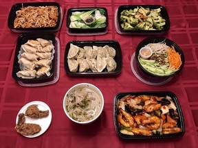 An assortment of dishes  from Long Long Noodles.